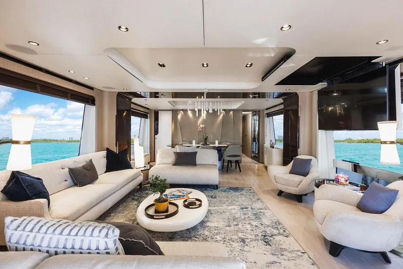 Majestic Moments Yacht Photos Pics Luxurious interior of 2019 Azimut Grande 27 METRI yacht with elegant furnishings.