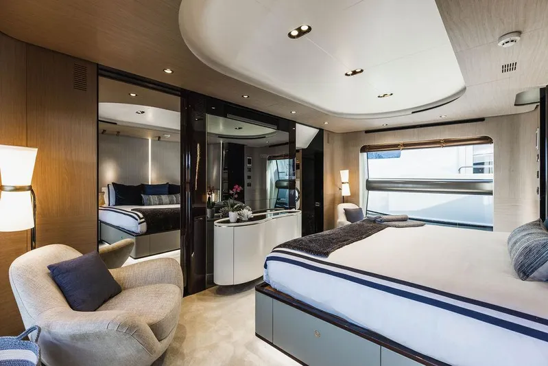 Majestic Moments Yacht Photos Pics Luxurious bedroom interior of 2019 Azimut Grande 27 METRI yacht.