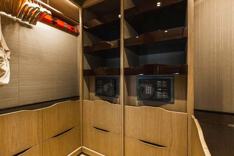 Majestic Moments Yacht Photos Pics Luxurious wooden closet with safes in 2019 Azimut Grande 27 METRI yacht.