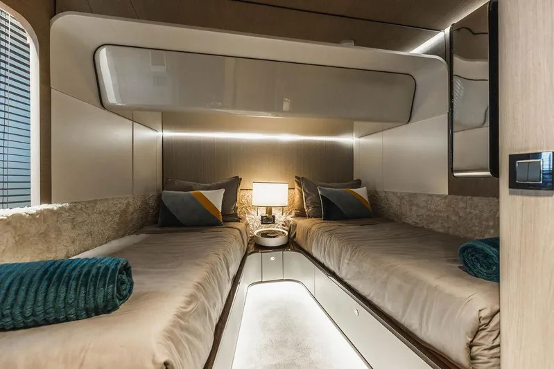 Majestic Moments Yacht Photos Pics Luxurious twin cabin interior of 2019 Azimut Grande 27 METRI yacht.