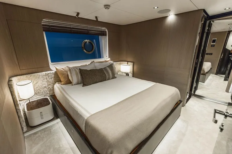 Majestic Moments Yacht Photos Pics Luxurious bedroom interior of 2019 Azimut Grande 27 METRI yacht.