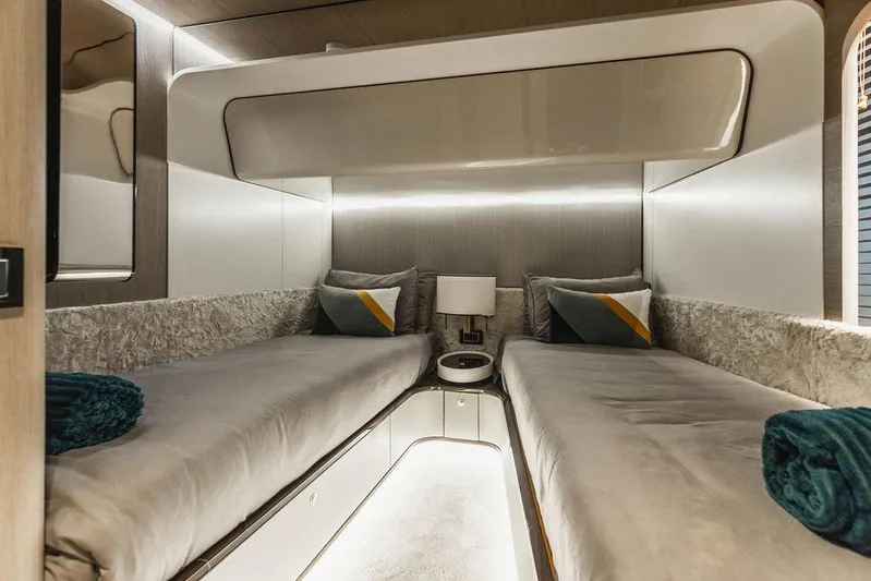 Majestic Moments Yacht Photos Pics Luxurious twin cabin interior of 2019 Azimut Grande 27 METRI yacht.