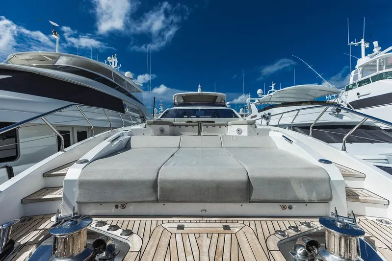 Majestic Moments Yacht Photos Pics Azimut Grande 27 METRI 2019 yacht, luxurious deck view under clear blue sky.