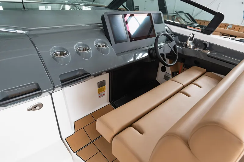  Yacht Photos Pics 2024 Aviara AV40 I/O boat interior with modern dashboard and tan seating.