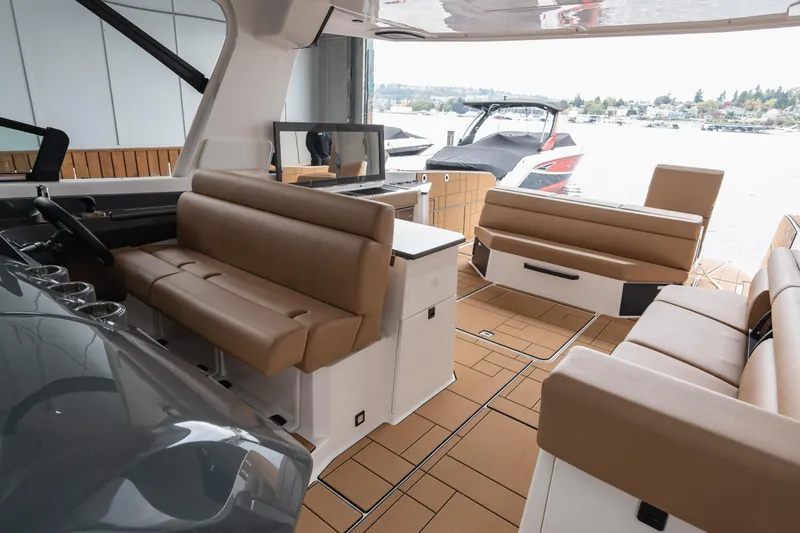  Yacht Photos Pics 2024 Aviara AV40 I/O boat interior with luxurious seating and modern design.