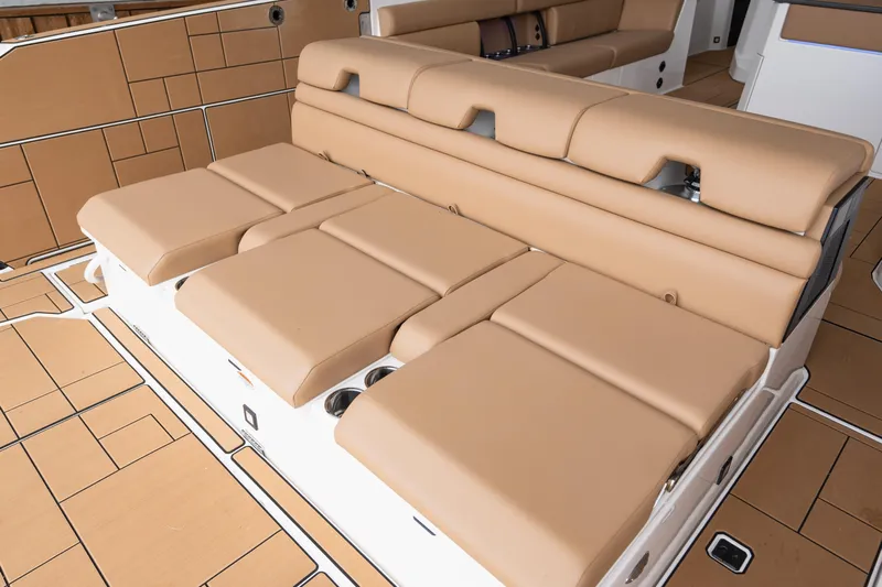  Yacht Photos Pics 2024 Aviara AV40 I/O boat with luxurious tan seating and modern design.