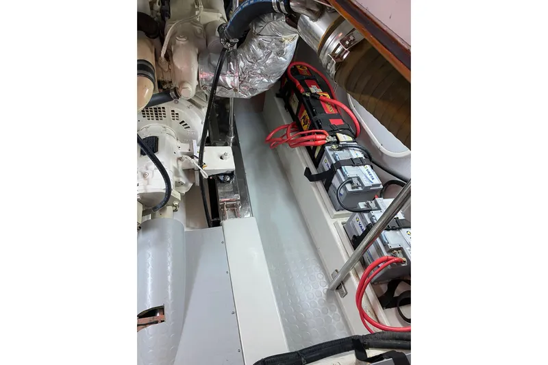  Yacht Photos Pics Engine room of 2005 Selene 47 yacht with batteries and wiring.