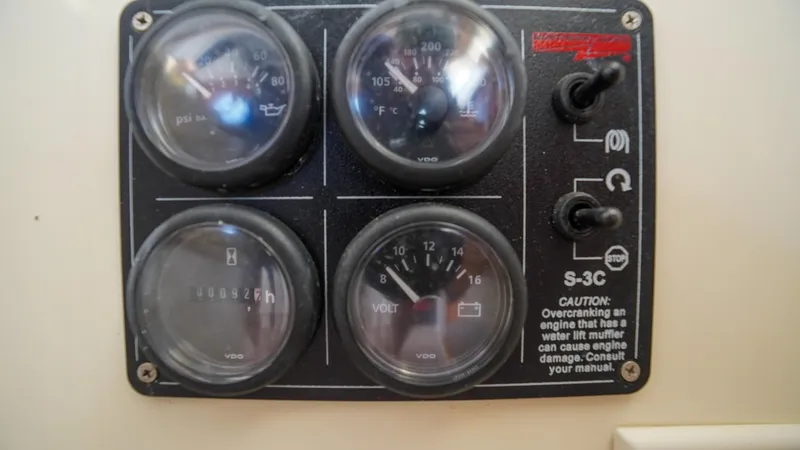 Gyspy Baby Yacht Photos Pics Control panel with gauges and switches on a 2007 Legacy 32 engine.