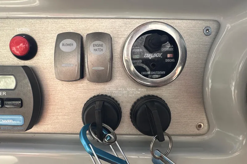  Yacht Photos Pics Control panel of a 2007 Formula 400 Super Sport boat with switches and keys.