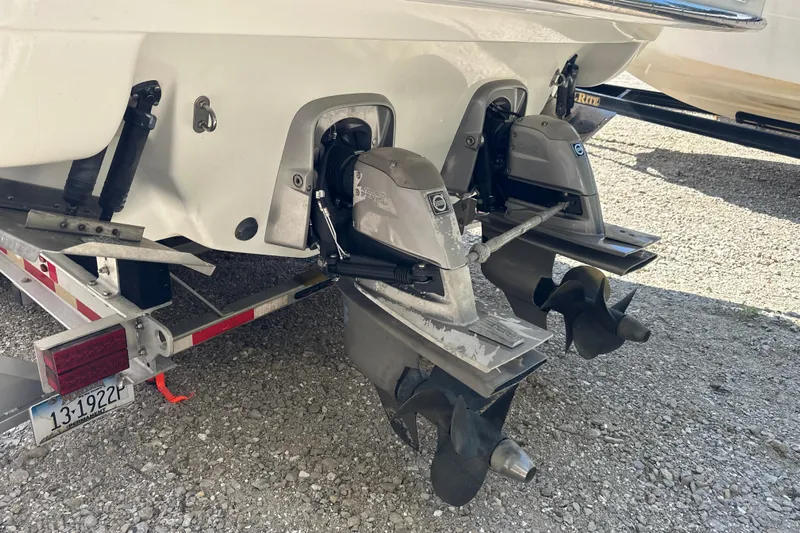  Yacht Photos Pics 2007 Formula 400 Super Sport boat with dual outboard motors on a trailer.