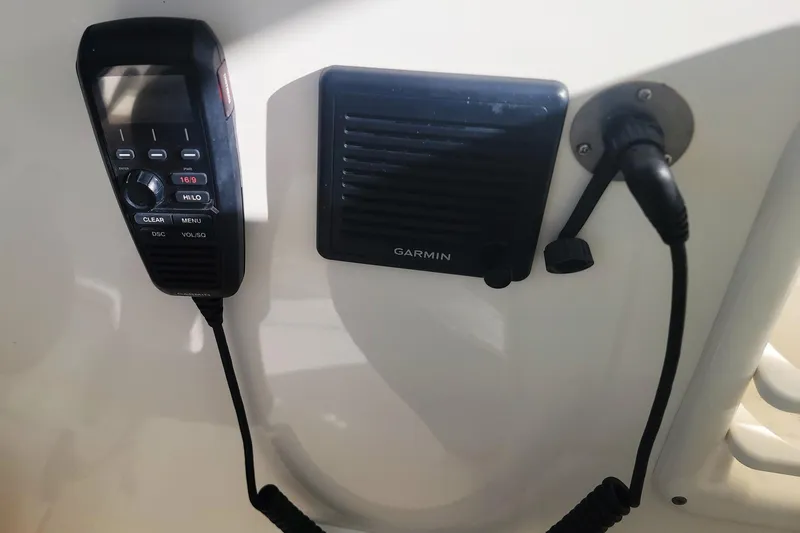  Yacht Photos Pics 2021 Pursuit DC 326 Dual Console boat with Garmin marine radio equipment.