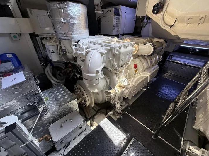  Yacht Photos Pics Engine room of 2022 Riva 76' Perseo Super yacht, showcasing powerful machinery and components.