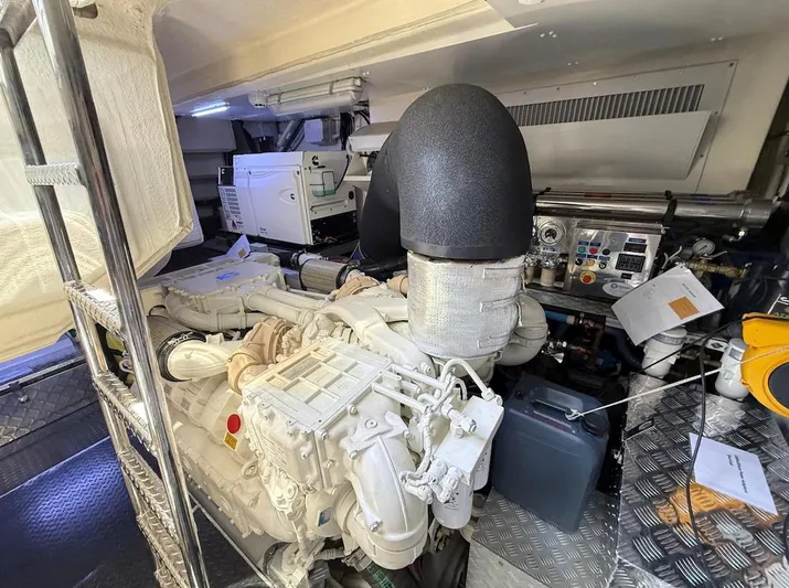  Yacht Photos Pics Engine room of 2022 Riva 76' Perseo Super yacht, showcasing machinery and equipment.