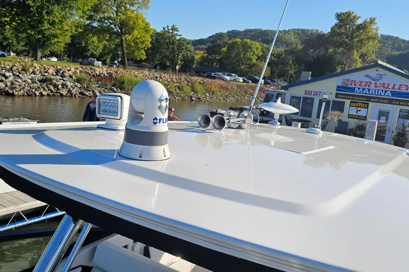  Yacht Photos Pics 2022 Monterey 378SS Super Sport at River Valley Marina, featuring advanced navigation equipment.