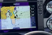 Simrad navigation display on a 2020 Fjord 40 Open boat dashboard.