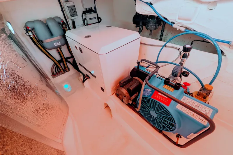 Momentum 42 Yacht Photos Pics Engine room of 2023 Leopard 42 yacht with equipment and wiring.