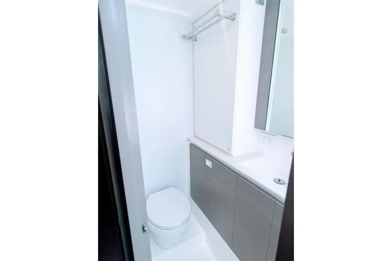 Momentum 42 Yacht Photos Pics Modern bathroom in 2023 Leopard 42 yacht, featuring sleek design and compact layout.