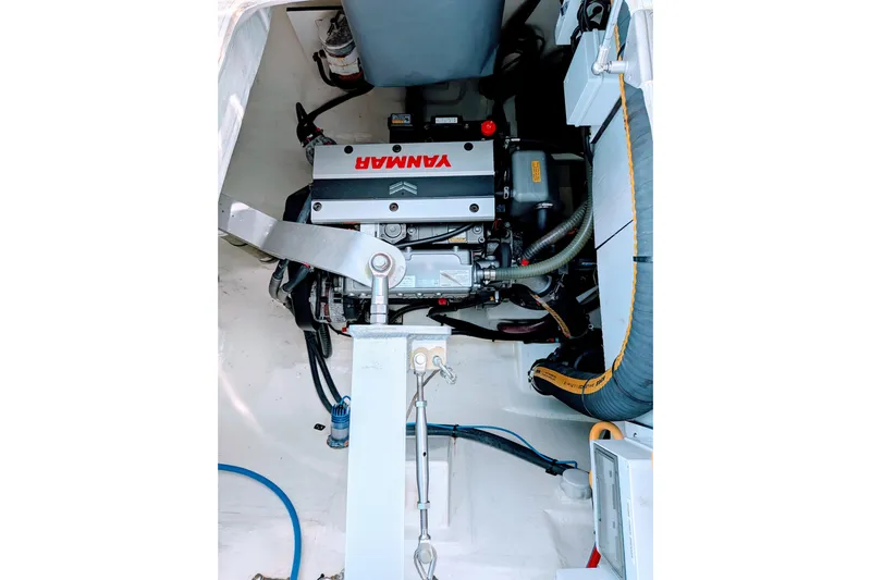 Momentum 42 Yacht Photos Pics Engine compartment of a 2023 Leopard 42 yacht featuring a Yanmar engine.