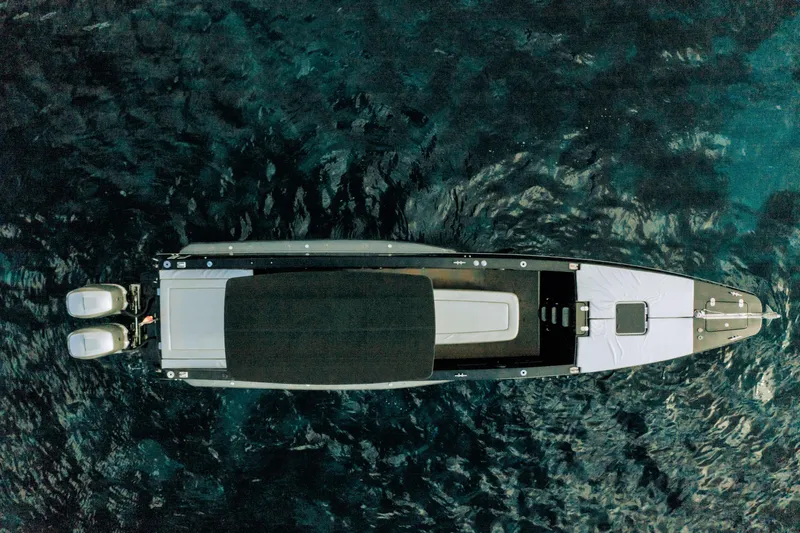 F11 Yacht Photos Pics Aerial view of 2008 FB Design Fabio Buzzi FB 38/19 S boat on water.