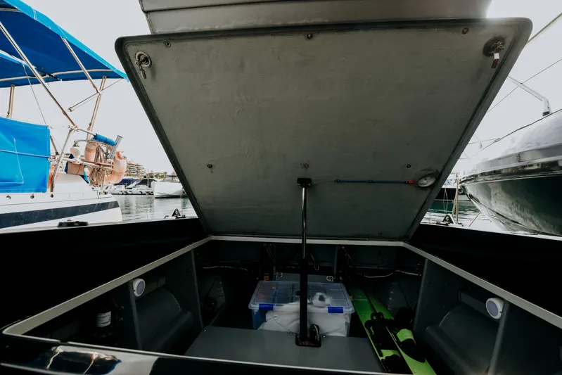 F11 Yacht Photos Pics Open storage compartment of 2008 FB Design Fabio Buzzi FB 38/19 S boat.