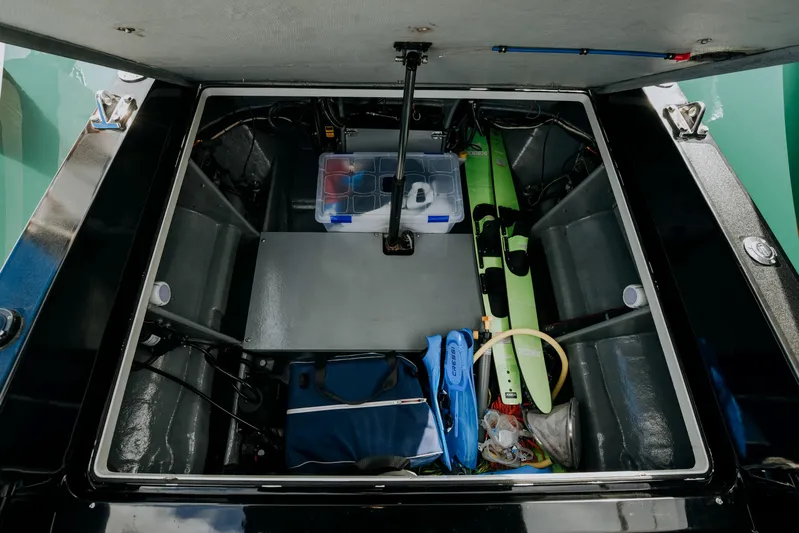 F11 Yacht Photos Pics Open storage compartment of 2008 FB Design Fabio Buzzi FB 38/19 S boat.