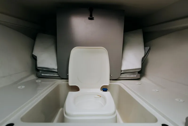 F11 Yacht Photos Pics Interior of 2008 FB Design Fabio Buzzi FB 38/19 S boat with compact toilet.