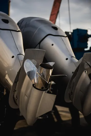 F11 Yacht Photos Pics Close-up of propellers on a 2008 FB Design Fabio Buzzi FB 38/19 S boat.