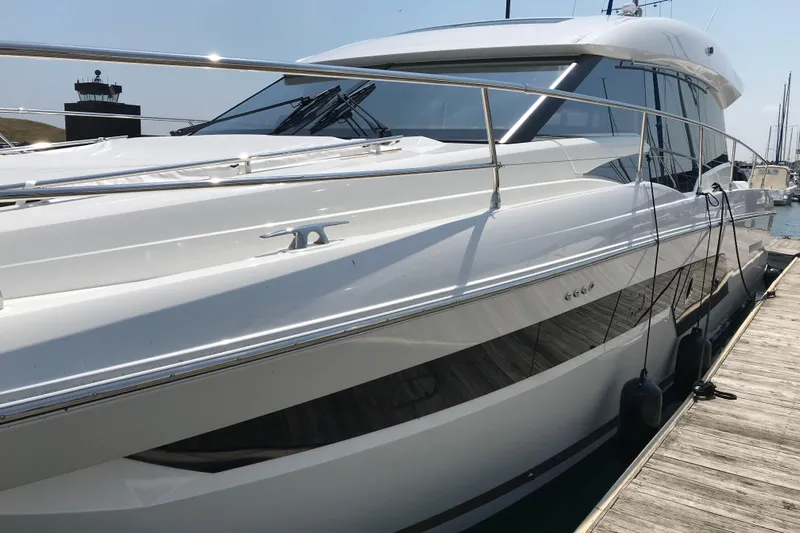 Improbable Yacht Photos Pics Luxurious 2019 Prestige 520 yacht docked at marina, sleek design and modern features.