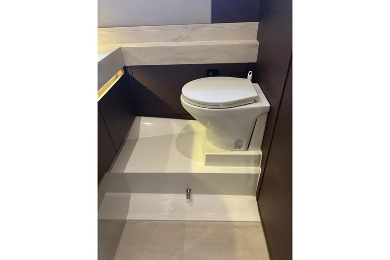 Improbable Yacht Photos Pics Luxury yacht bathroom with modern toilet, Prestige 520, 2019 model.