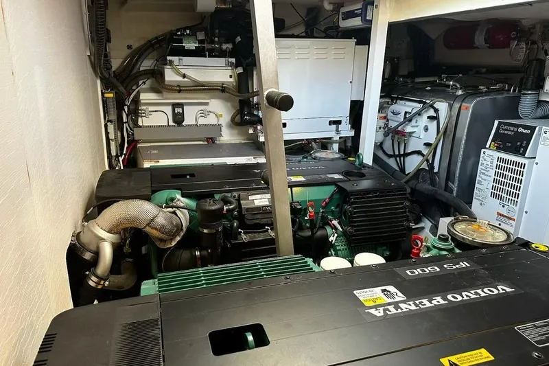 Improbable Yacht Photos Pics Engine room of a 2019 Prestige 520 yacht with Volvo Penta IPS 600 engines.