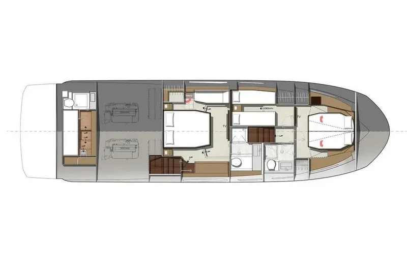 Improbable Yacht Photos Pics Floor plan of a 2019 Prestige 520 yacht, showcasing cabin and layout design.