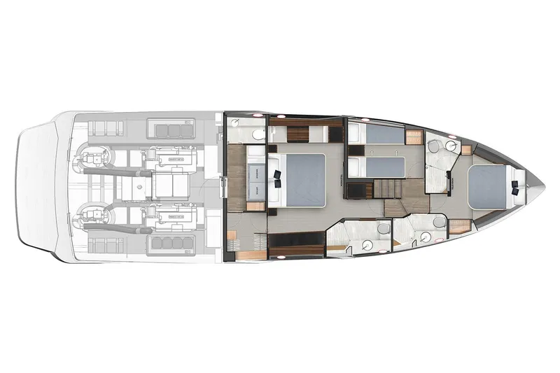  Yacht Photos Pics Manufacturer Provided Image: Floor plan of 2025 Riviera 585 SUV luxury yacht, showcasing interior layout and engine room.