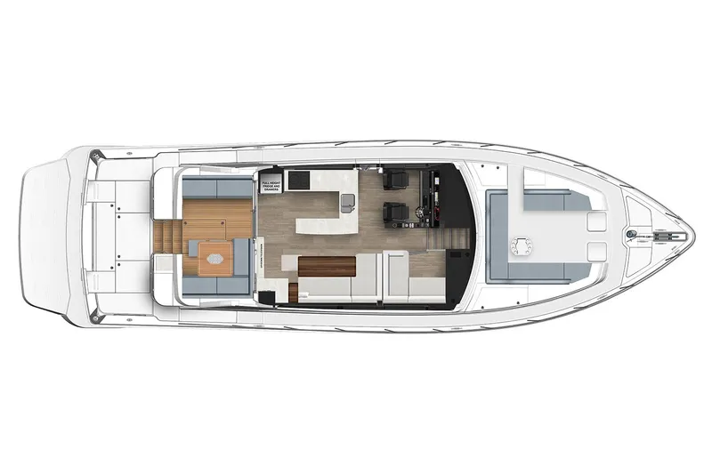  Yacht Photos Pics Manufacturer Provided Image: Top view layout of 2025 Riviera 585 SUV yacht interior design.