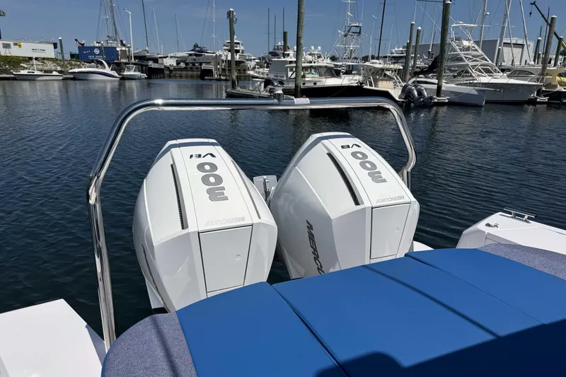  Yacht Photos Pics 2024 Axopar 37 XC CROSS CABIN with twin Mercury 300 V8 engines at marina.