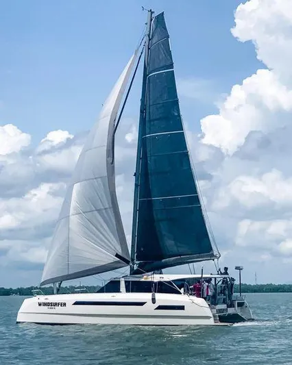 Windsurfer Yacht Photos Pics Custom Max Cruise 44SC 2022 catamaran sailing on a sunny day with blue skies.
