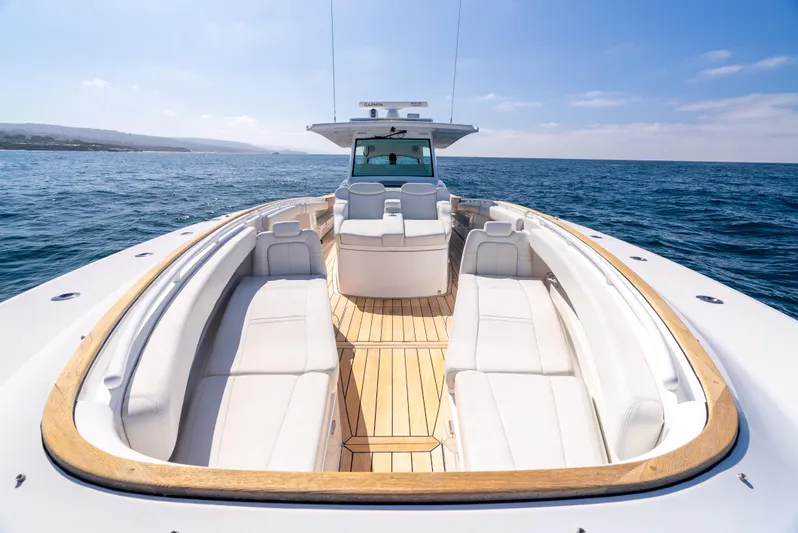  Yacht Photos Pics Luxury 2020 HCB 53 Sueños yacht with spacious deck on open sea.