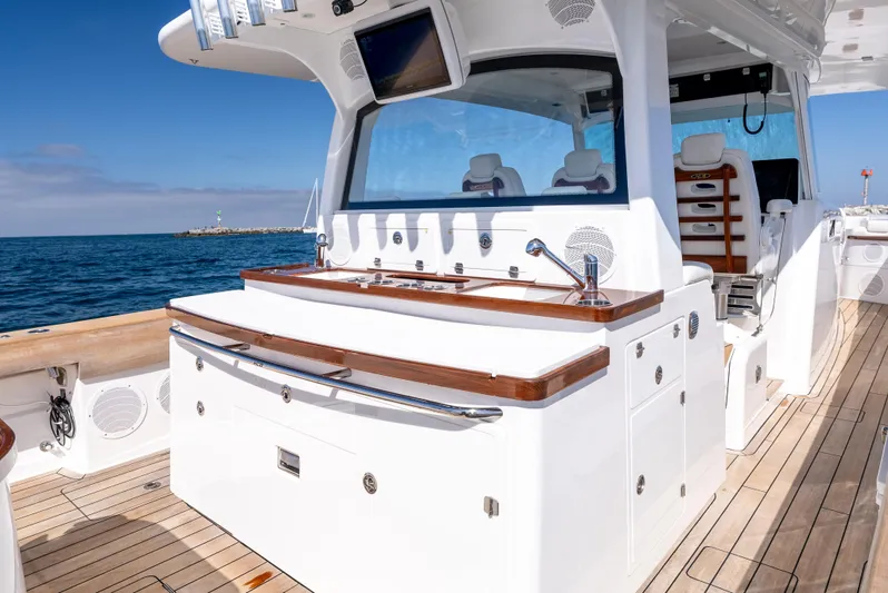  Yacht Photos Pics 2020 HCB 53 Sueños yacht deck with luxurious seating and ocean view.