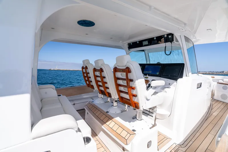  Yacht Photos Pics 2020 HCB 53 Sueños yacht interior with luxurious seating and navigation controls.