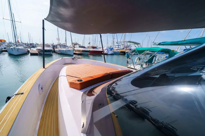 Pardo 38 Yacht Photos Pics 2025 Pardo Yachts P38 docked in a marina, showcasing sleek design and luxury features.