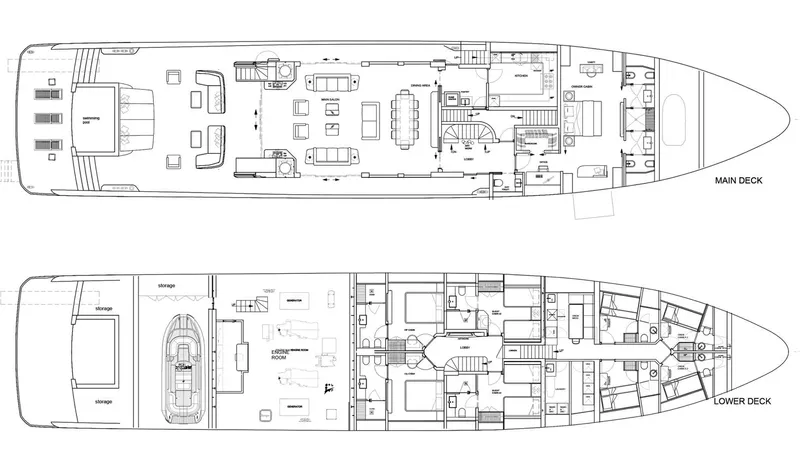 Ducale 140 Yacht Photos Pics Floor plan of Ocean King DUCALE 140 yacht, 2028 model, showing main and lower decks.
