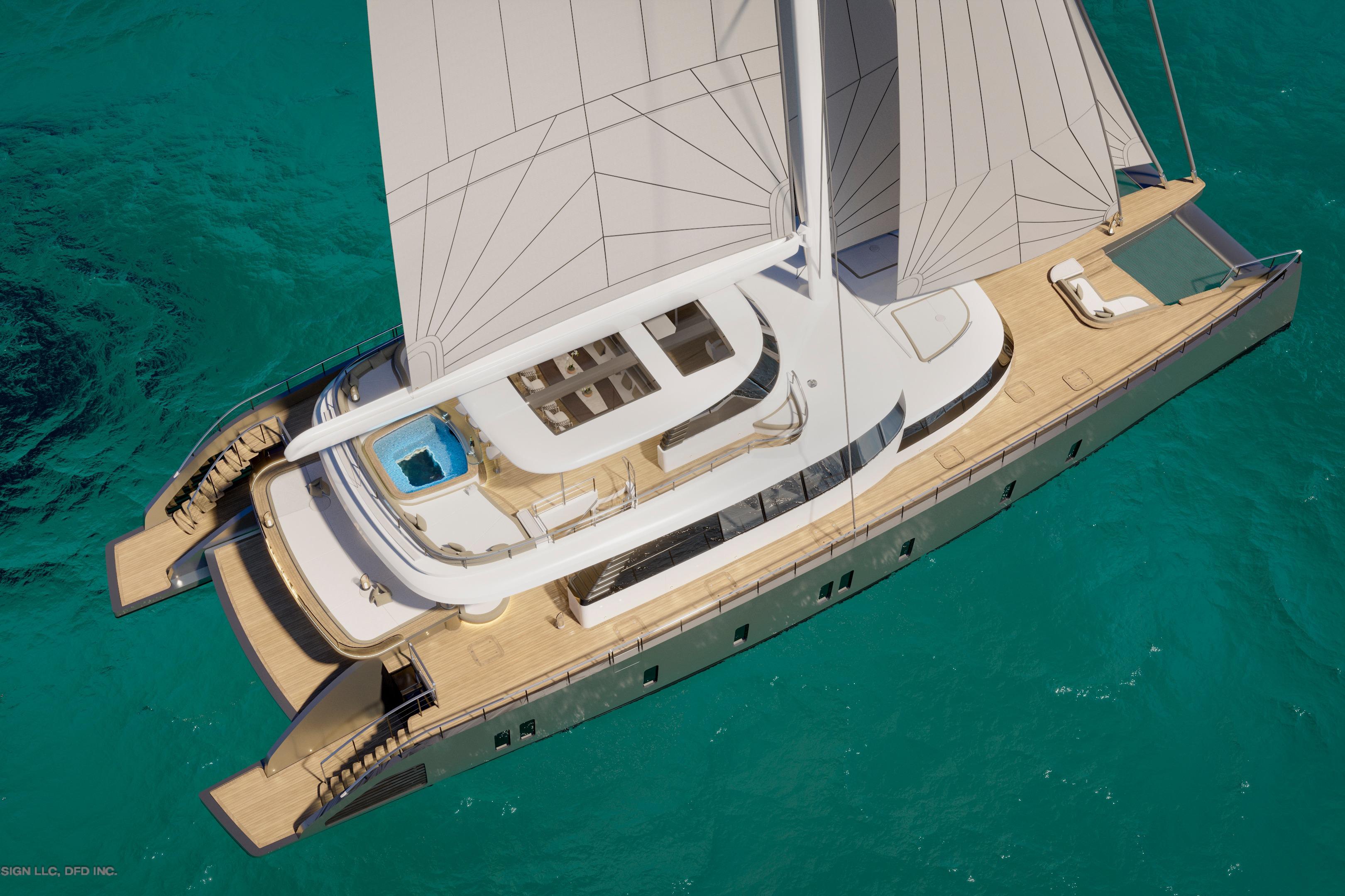 Luxurious Dynamic Project Garfield yacht sailing on turquoise waters, 2028 model.
