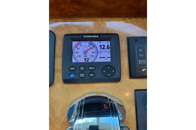 Wishlist Yacht Photos Pics Furuno marine display on Horizon 73 yacht dashboard, showing wind speed and angle.