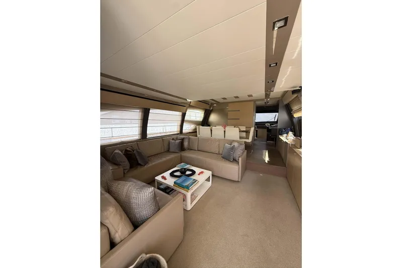  Yacht Photos Pics Luxurious interior of 2013 Ferretti Yachts 720 with elegant seating and modern design.