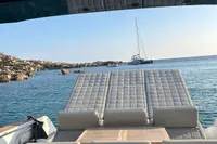 Luxury Pardo Yachts 43, 2020 model, with elegant seating, overlooking serene ocean view.