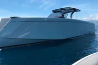 2020 Pardo Yachts 43 on calm water, sleek design, clear sky background.