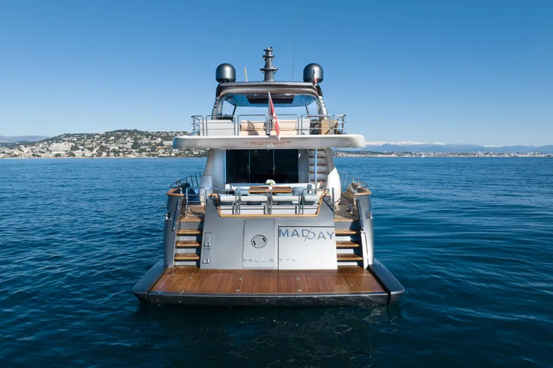 Mad Day Yacht Photos Pics 2018 Canados 888 Evolution yacht on calm sea, rear view.