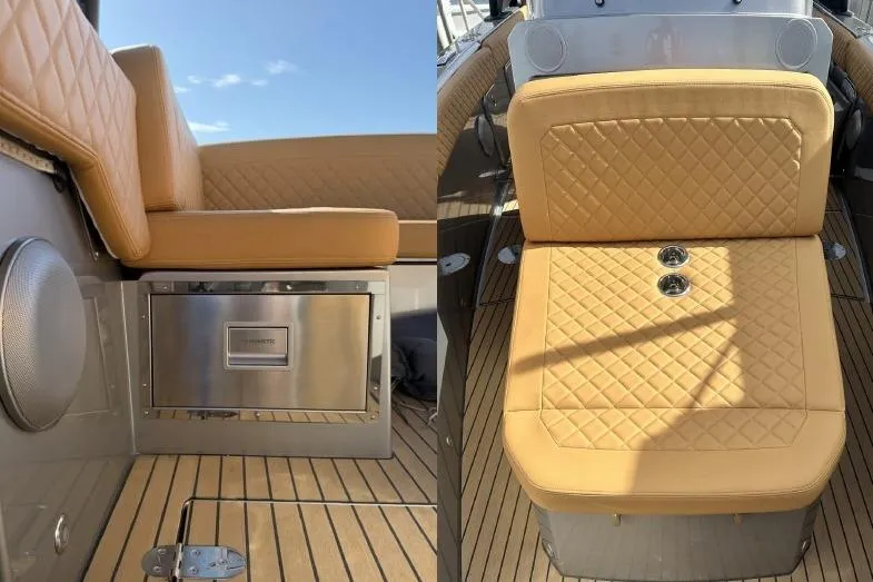 Iguana Sport Exclusive Yacht Photos Pics Luxurious seating on 2025 Iguana Yacht Sport Exclusive with quilted upholstery and sleek design.