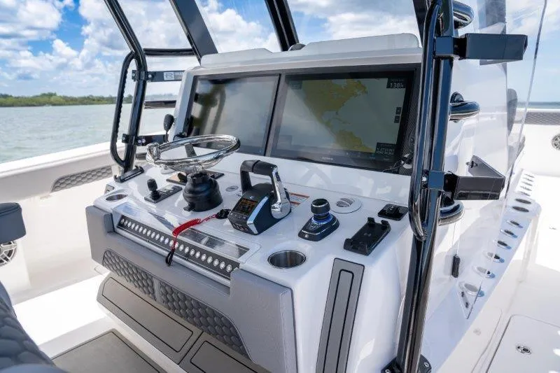  Yacht Photos Pics Helm of 2025 Invincible 46 Catamaran with advanced navigation and control systems.