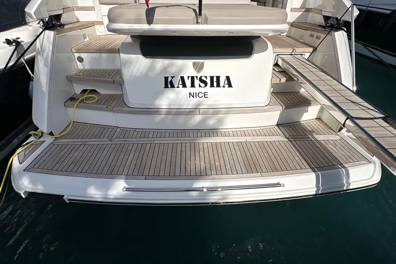  Yacht Photos Pics 2020 Fairline Targa 45 Open yacht stern with teak decking and steps.