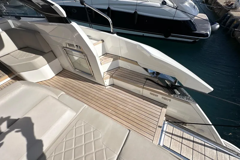  Yacht Photos Pics Luxurious 2020 Fairline Targa 45 Open yacht with elegant deck and seating area.